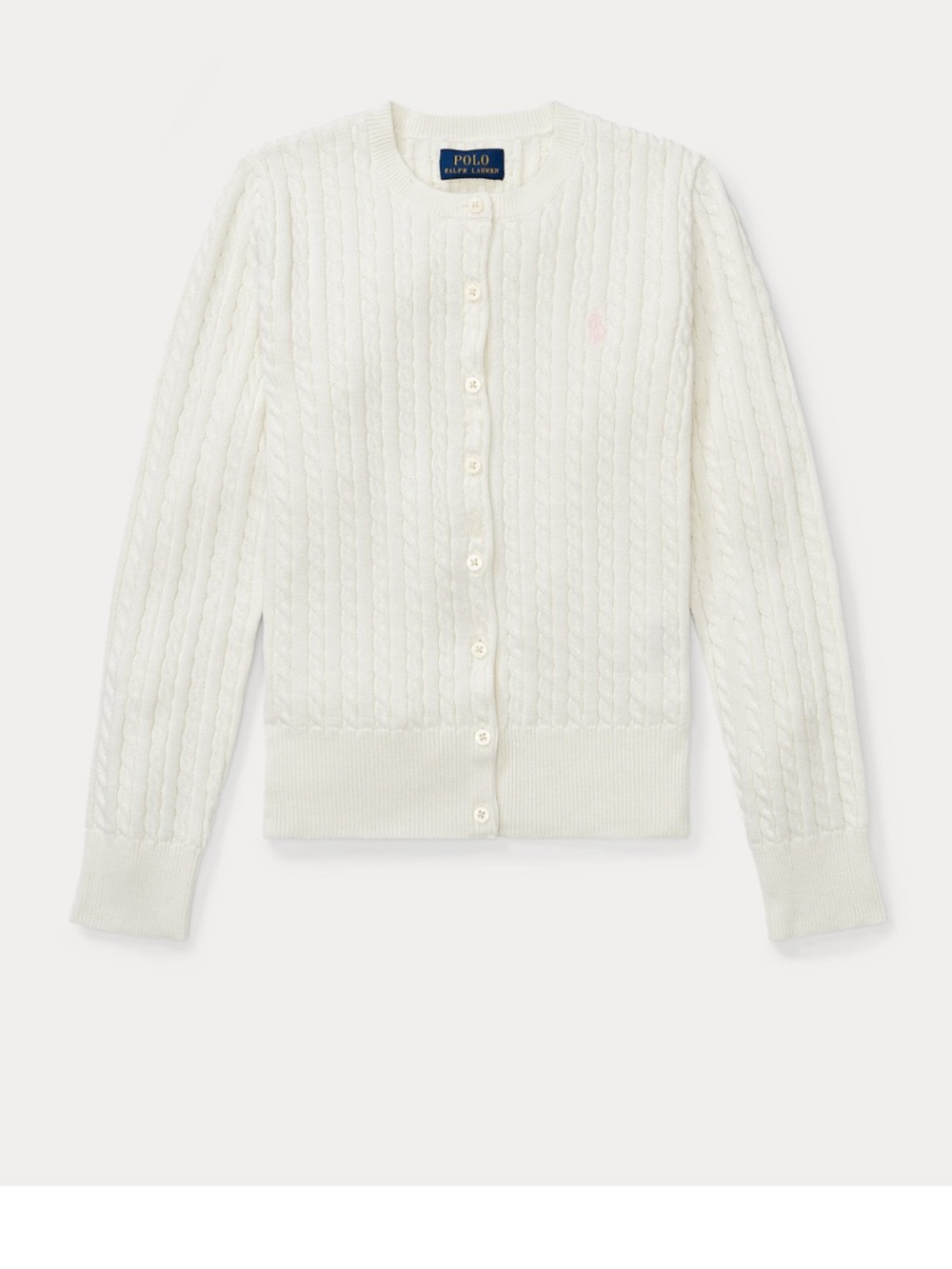 Polo by Ralph Lauren White Cable-Knit Button Cardigan (Girls Sz Large 12-14)